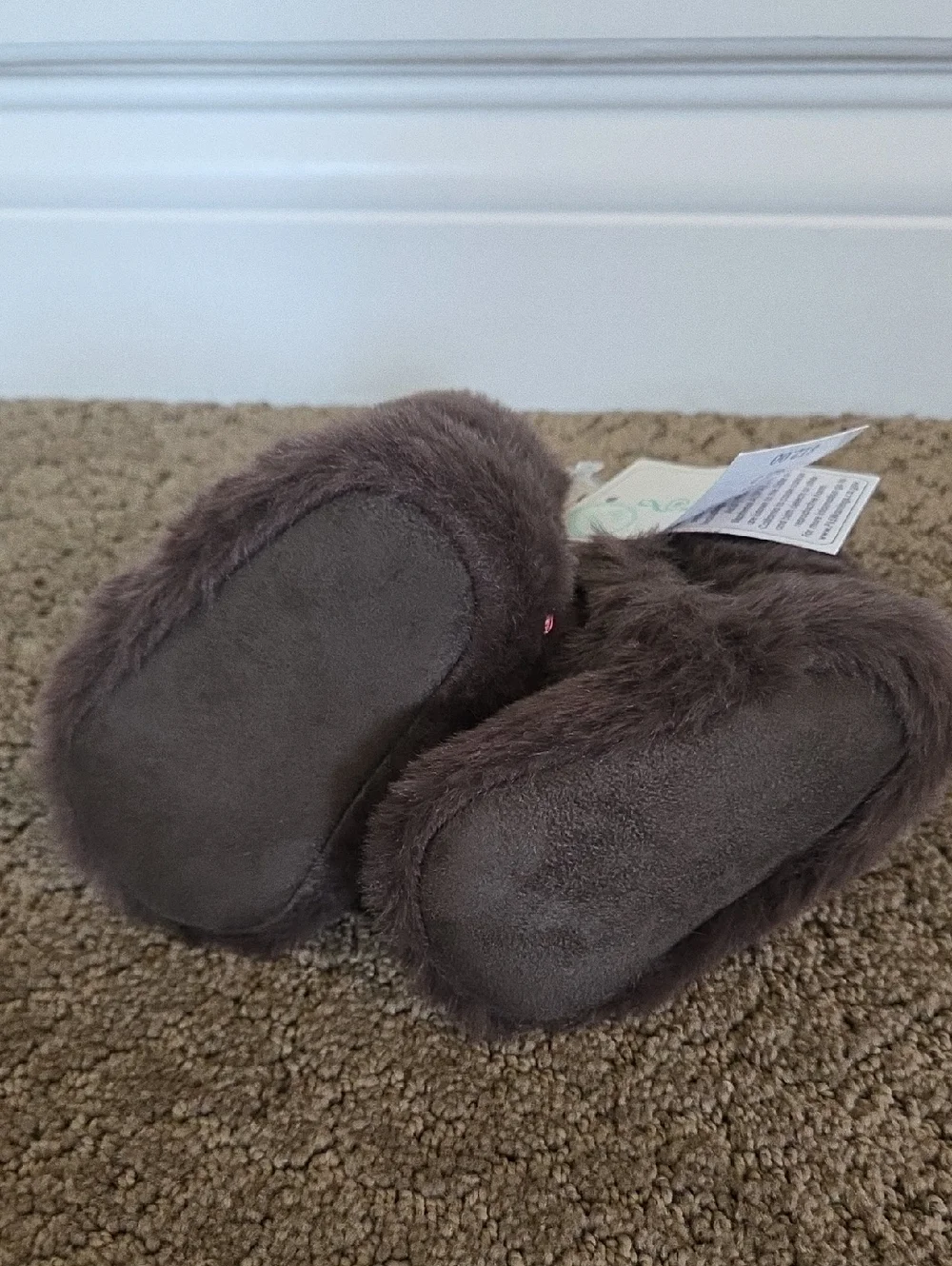 2 Pair Lullaby Lane Faux Fur Booties- Pink Knit & Chocolate Brown Size 2 3 4 NWT